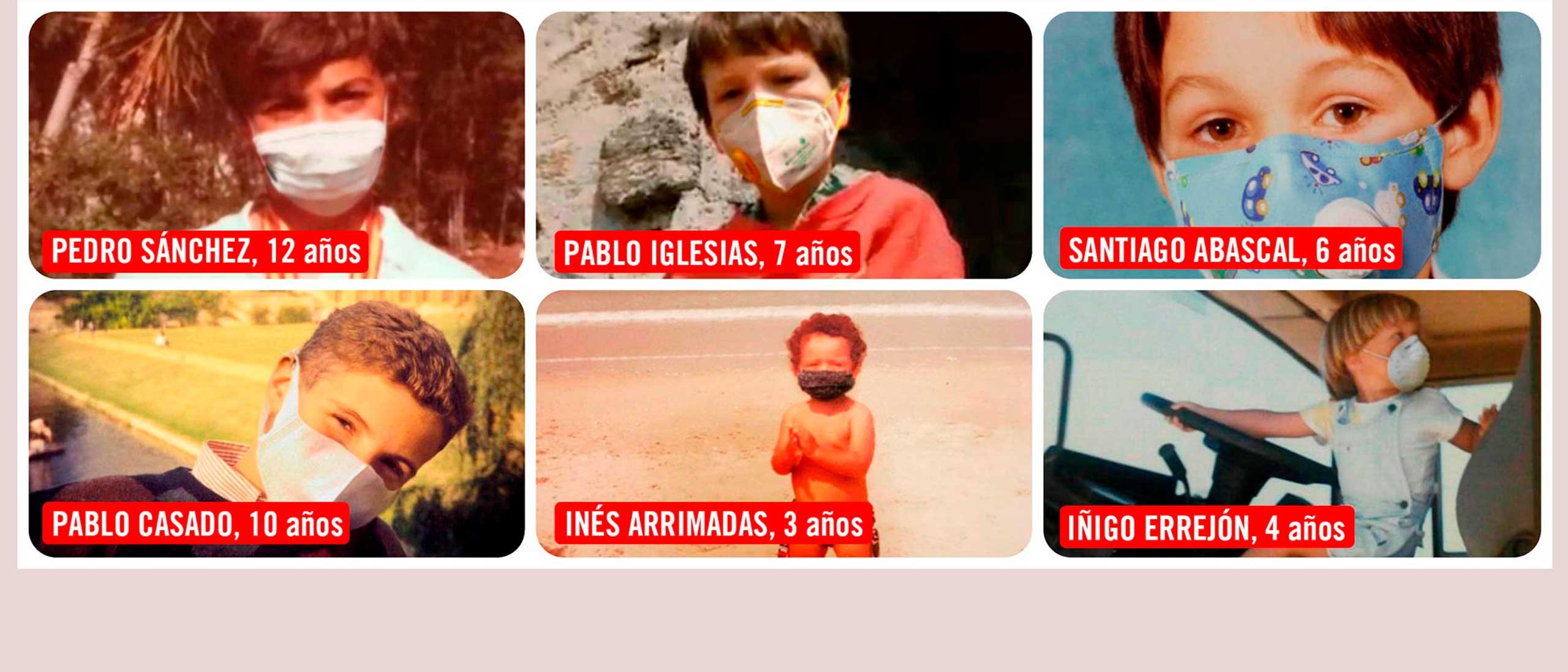 #QueNadíeQuedeAtrás Fotos de políticos de pequeños con mascarilla. Campaña Save the Children #QueNadíeQuedeAtrás Fotos de políticos de pequeños con mascarilla