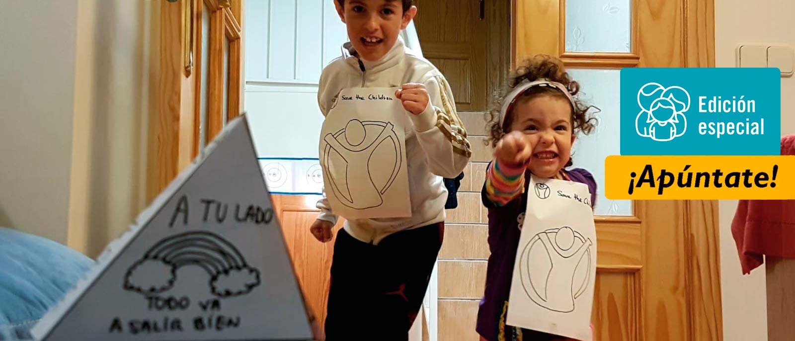 Metros de solidaridad - carrera de dos niños en casa