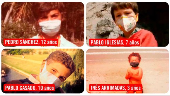 #QueNadíeQuedeAtrás Fotos de políticos de pequeños con mascarilla. Campaña Save the Children #QueNadíeQuedeAtrás Fotos de políticos de pequeños con mascarilla