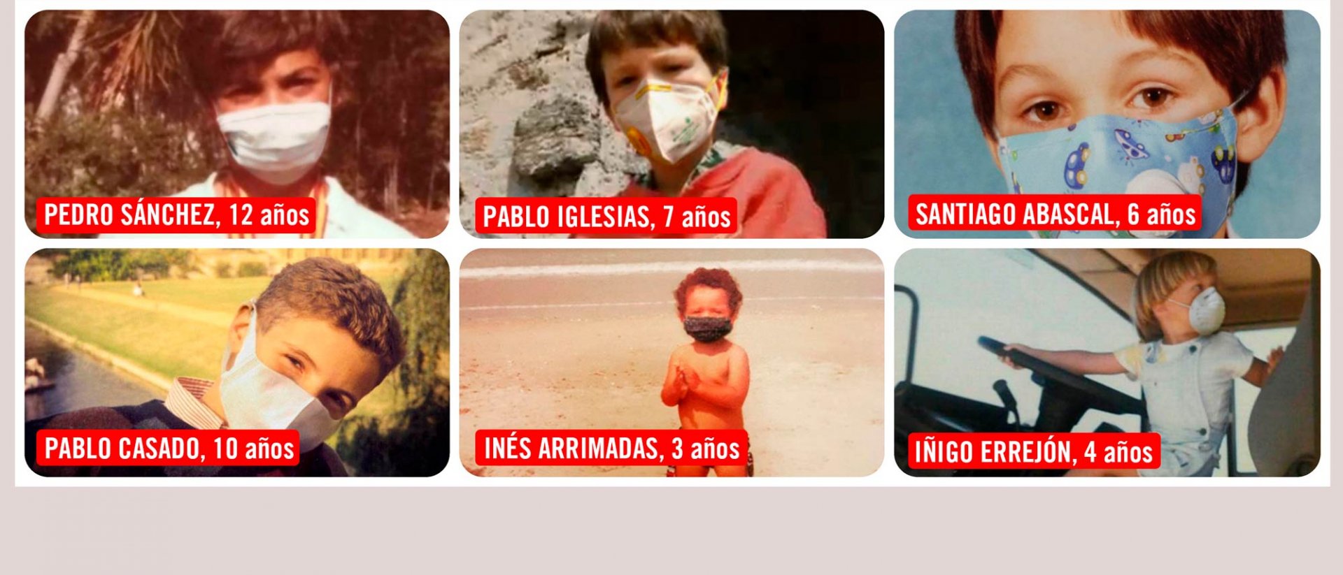 Políticos españoles con mascarillas para la campaña de Save the Children #QueNadieQuedeAtrás