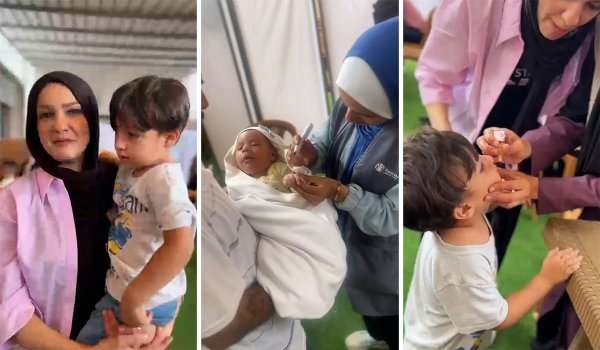 Niños y niñas vacunados contra la polio en Gaza - Save the Chiildren