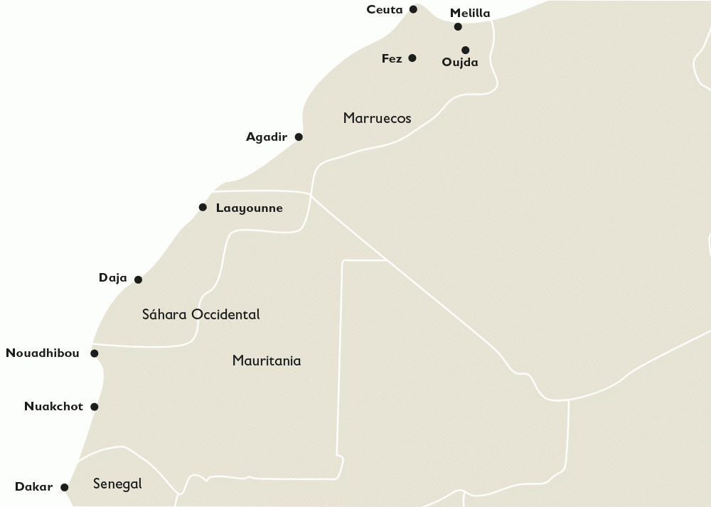 Rutas del Mediterraneo Rutas del Mediterráneo desde Senegal y Mauritania