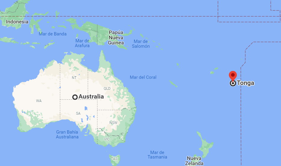 Mapa Tonga volcán y tsunami