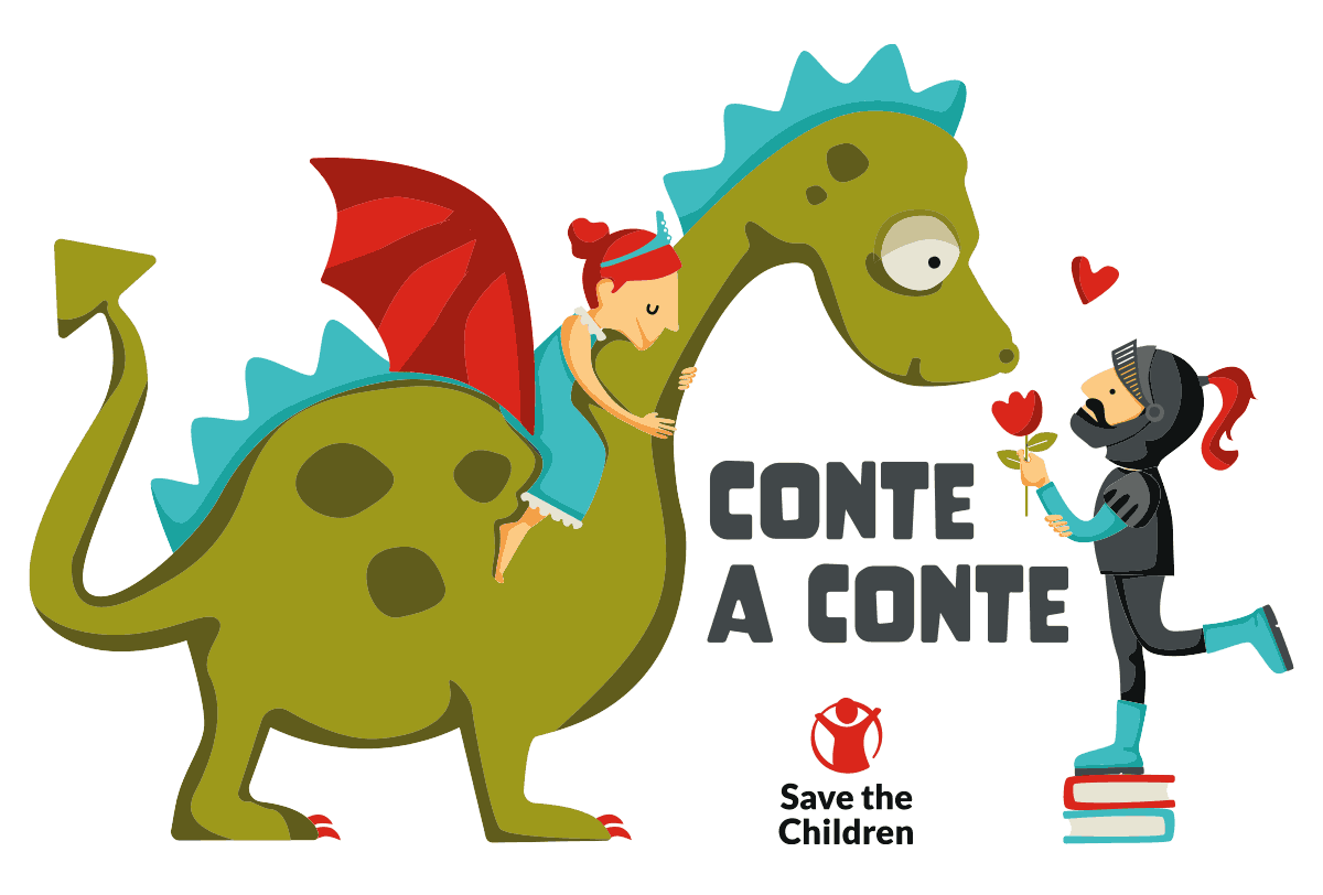 Ilustración de la acción Conte a Conte de Save the Children para celebrar el Día del Libro y Sant Jordi