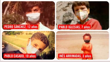 Políticos españoles con mascarillas para la campaña de Save the Children #QueNadieQuedeAtrás